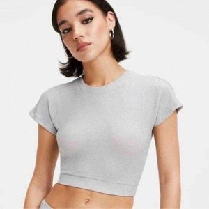Good American Silver Sparkle Crop Short Sleeve Tee Size M NWT